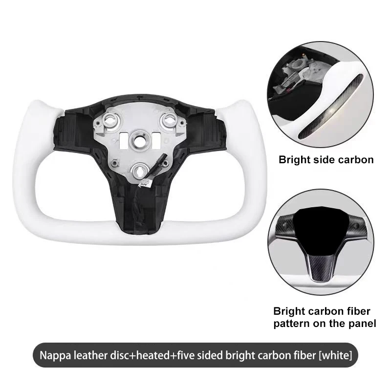 Custom Sports Style YOKE Steering Wheel Carbon Decorative Cover & Nappa Leather with Heating Perfect Fit for Tesla Model Y/ 3 view 6