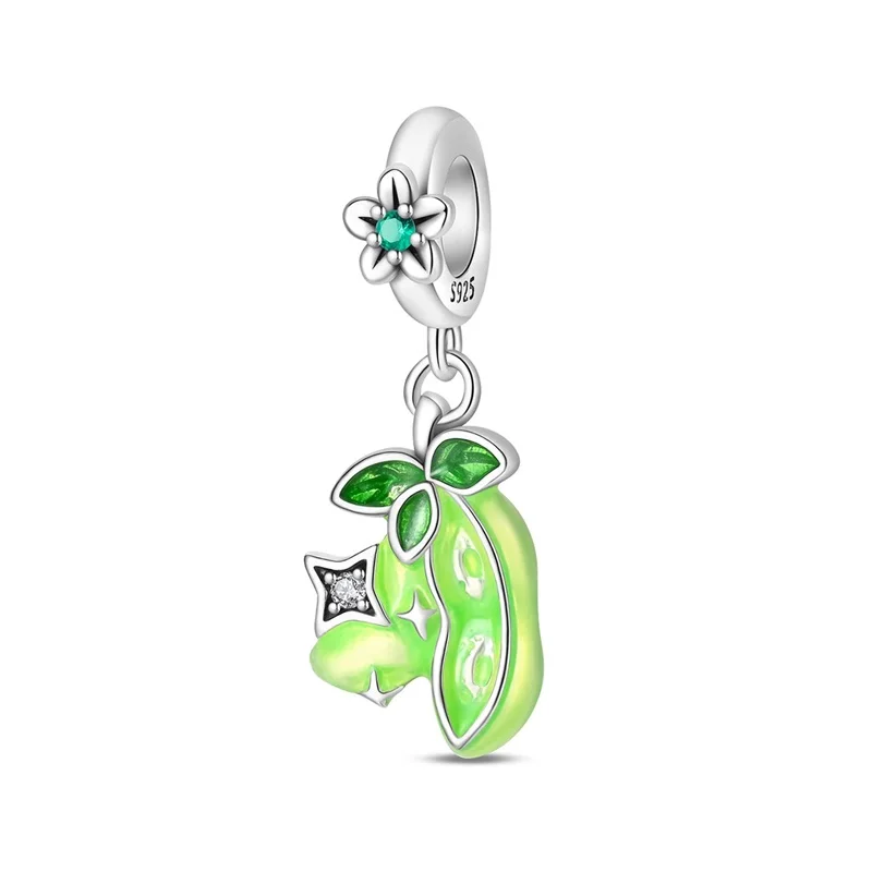

New 925 Sterling Silver Green Pea Charms Pendant For Women Fit Original Bracelet DIY Birthday Party Jewelry Gifts