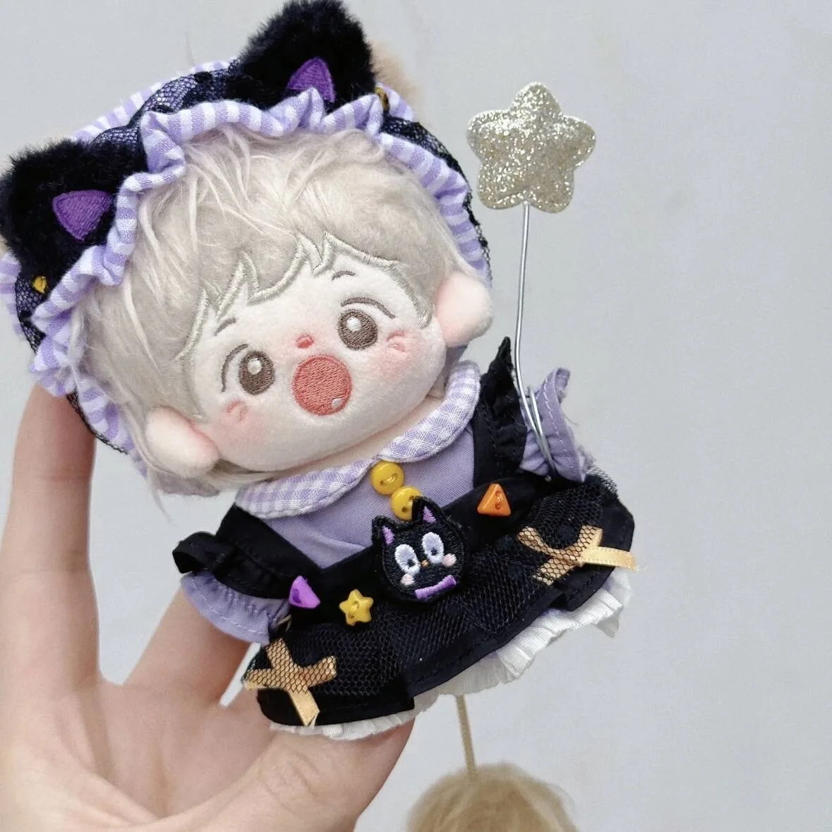 

10cm Doll Clothes Cotton Doll Idol Korea Kpop Clothes Cat Ear Headwear+Shirt+Suspender Dress Witch Baby Dress Up Toy Gift