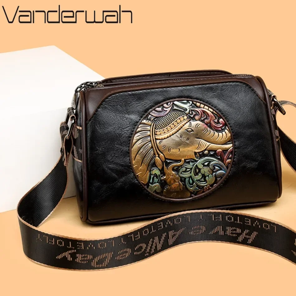 Women\'s Shoulder Bag Famous Brand Elephant Embroidered Female Messenger Bags Wallet High Quality Leather Girl Bolsas Sac A Main