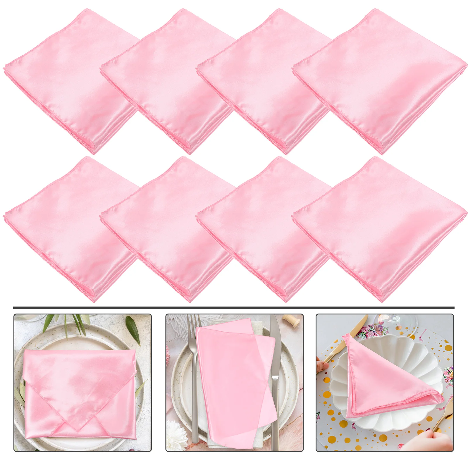 

8pcs Satin Napkins Cloth Dinner Napkin 43x43cm Peach Pink Reusable Water Absorption Hotel Home Party Fabric Table Napkins