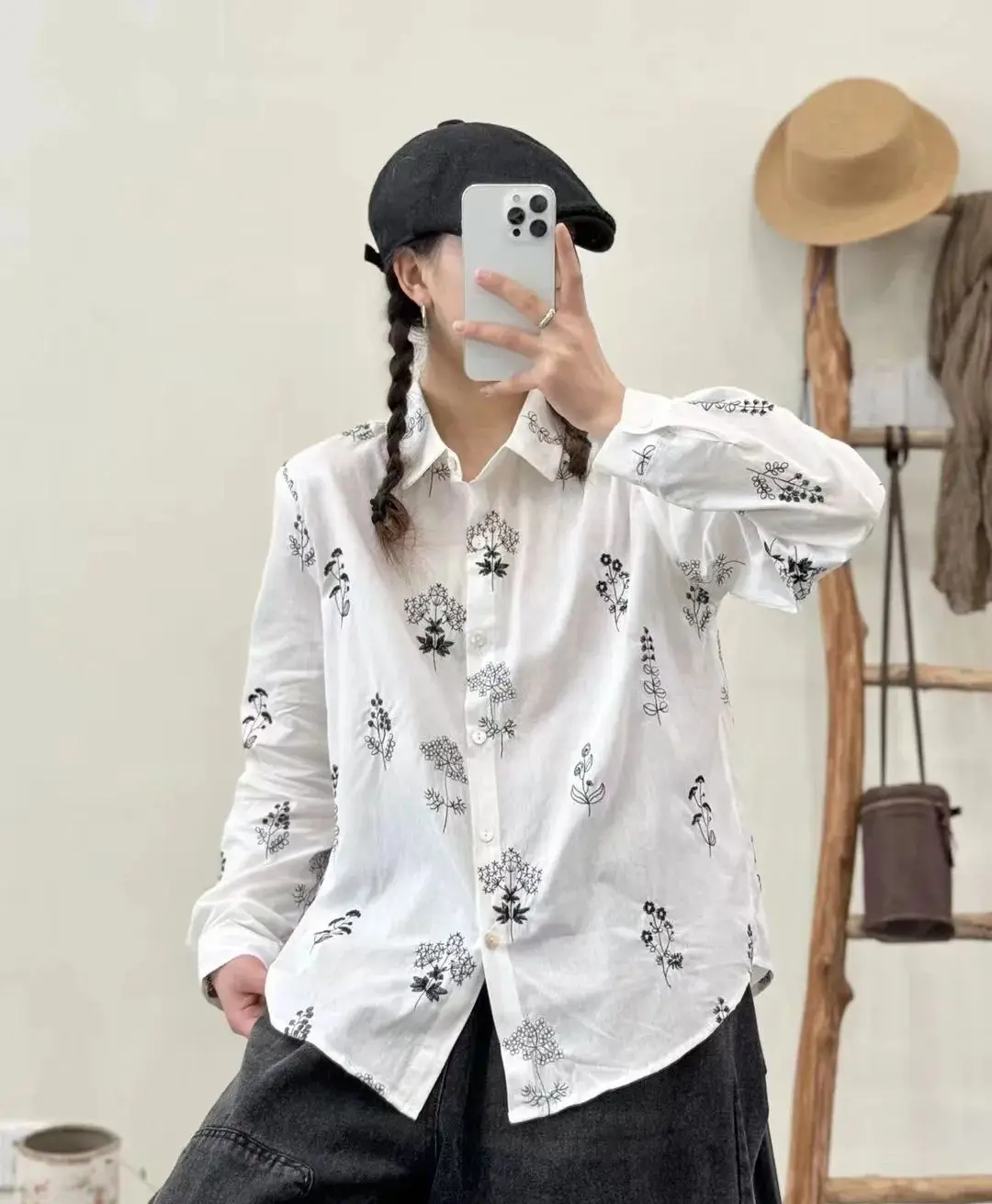 New Summer Cotton Long Sleeve Shirt, Women Lapel Embroidery Top, Mori Girl Casual French Vintage Loose Blouses, Autumn T47993QC