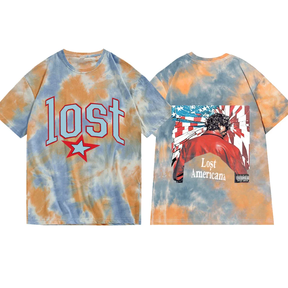 MGK Lost Americana Machine Gun Kelly التعادل صبغ قميص رجل امرأة Crewneck تي شيرتات قصيرة الاكمام مروحة هدية