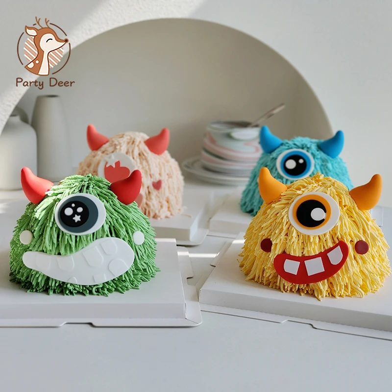 Halloween influencer baking cake decoration cute eyes little monster mouth monster party dessert plugin Gifts