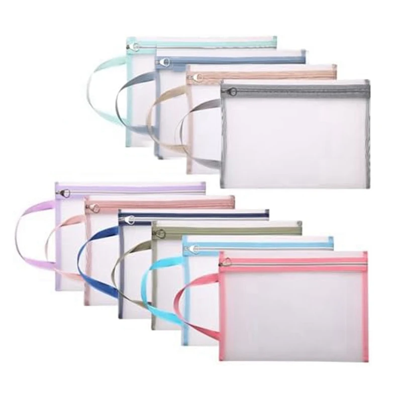 Mesh Zipper Pouch Bags Mesh Bags With Zipper For Organization 10Pcs, Thickened Nylon Material, A4 Size 10 Colors Mesh Pouch