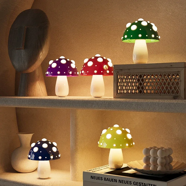 Creativity Aesthetic Table Lamp Bedside Atmosphere Night Light Dimmable Rechargeable Mushroom Small Led Table Lamp