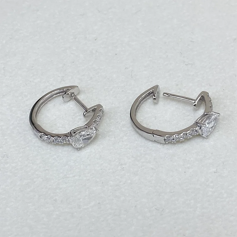 Solid 14K White Gold 1.02ctw DEF/VS VVS Pear&round Cut HPHT Lab Grown Diamond Hoop Earrings Birthday Anniversary Gift - view 4