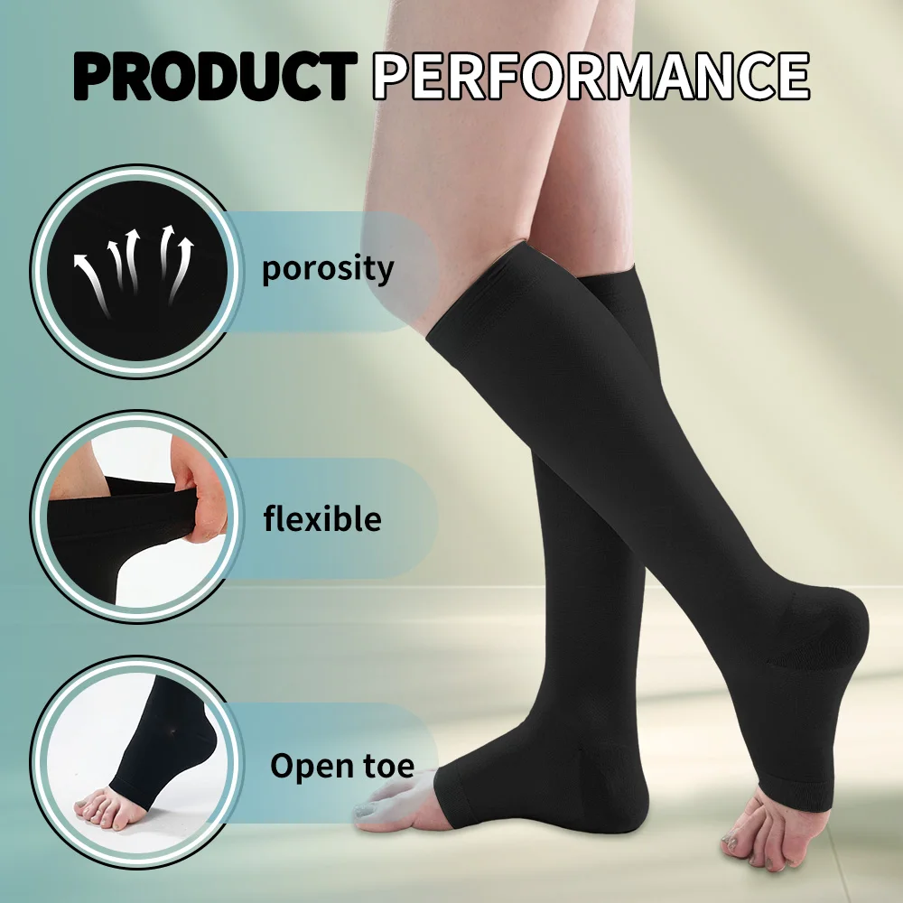 Hh Medical Open Toe Compression Stockings for Woman Men Knee High Calf Support Socks Graduated Pressure Support
