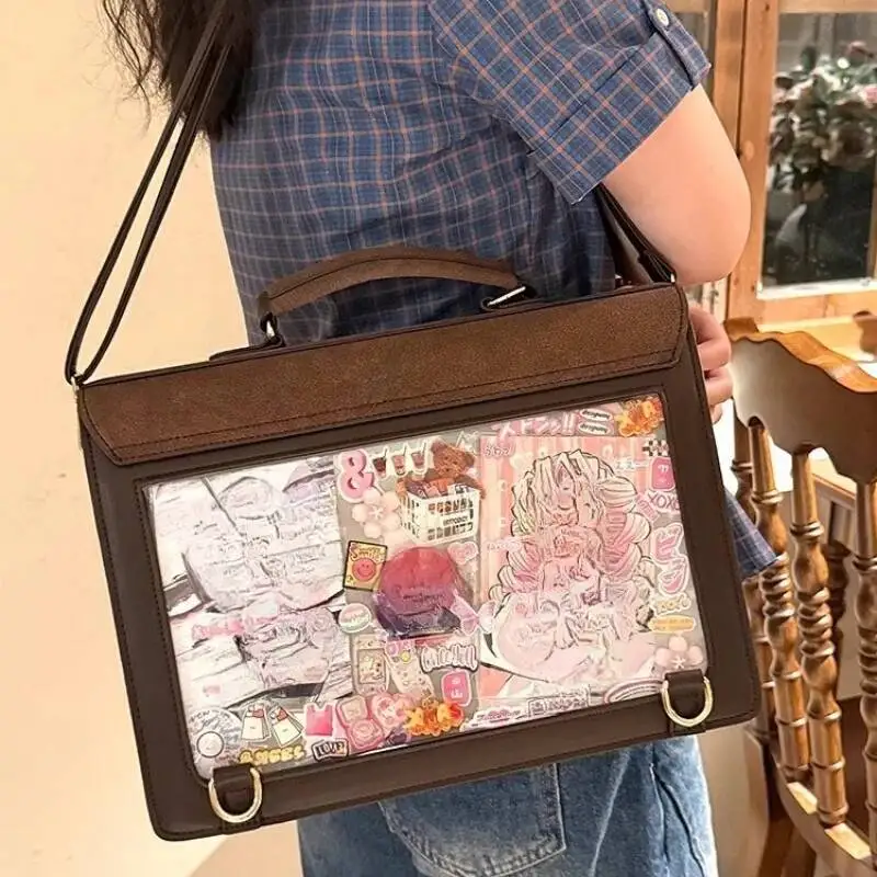 Japanese Vintage Ita Bags Transparent Y2k Aesthetic Handbags Jk Girls Preppy Schoolbags Women Students Chic All Match Backpacks