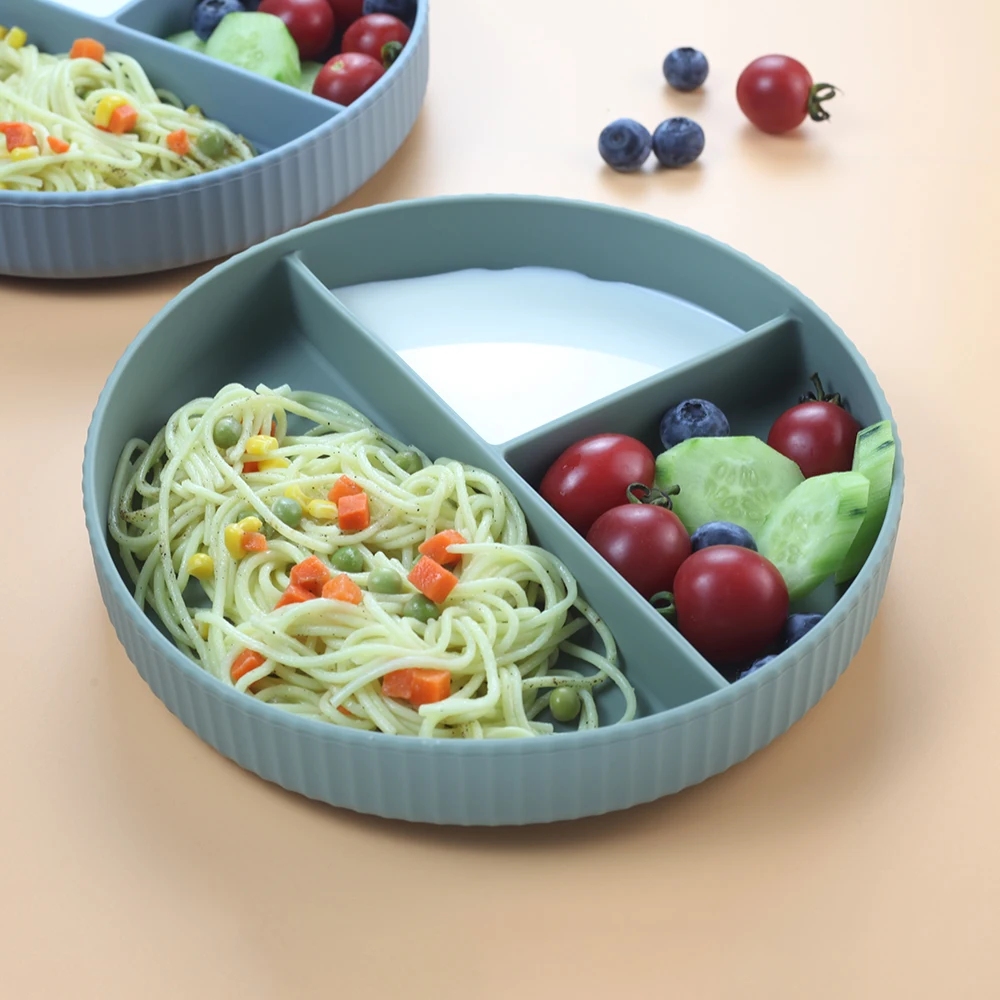 

Silicone big capacity stripes suction plate silicone divided suction plate baby feeding suction plate