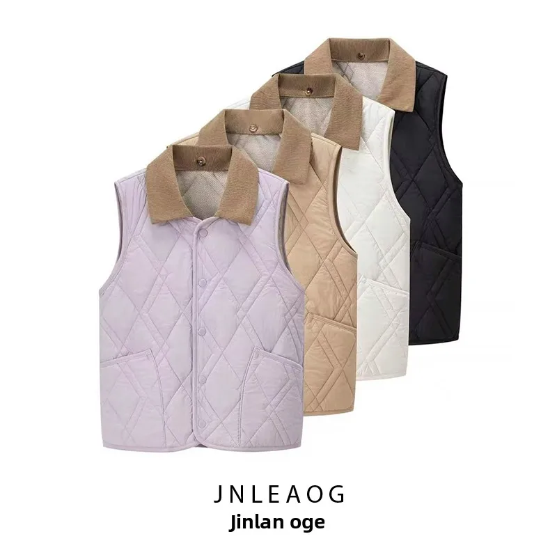 

Модный осенний женский жилет с ромбовидным узором, универсальный круглый пуловер для поездок на работу, полиэфирное волокно