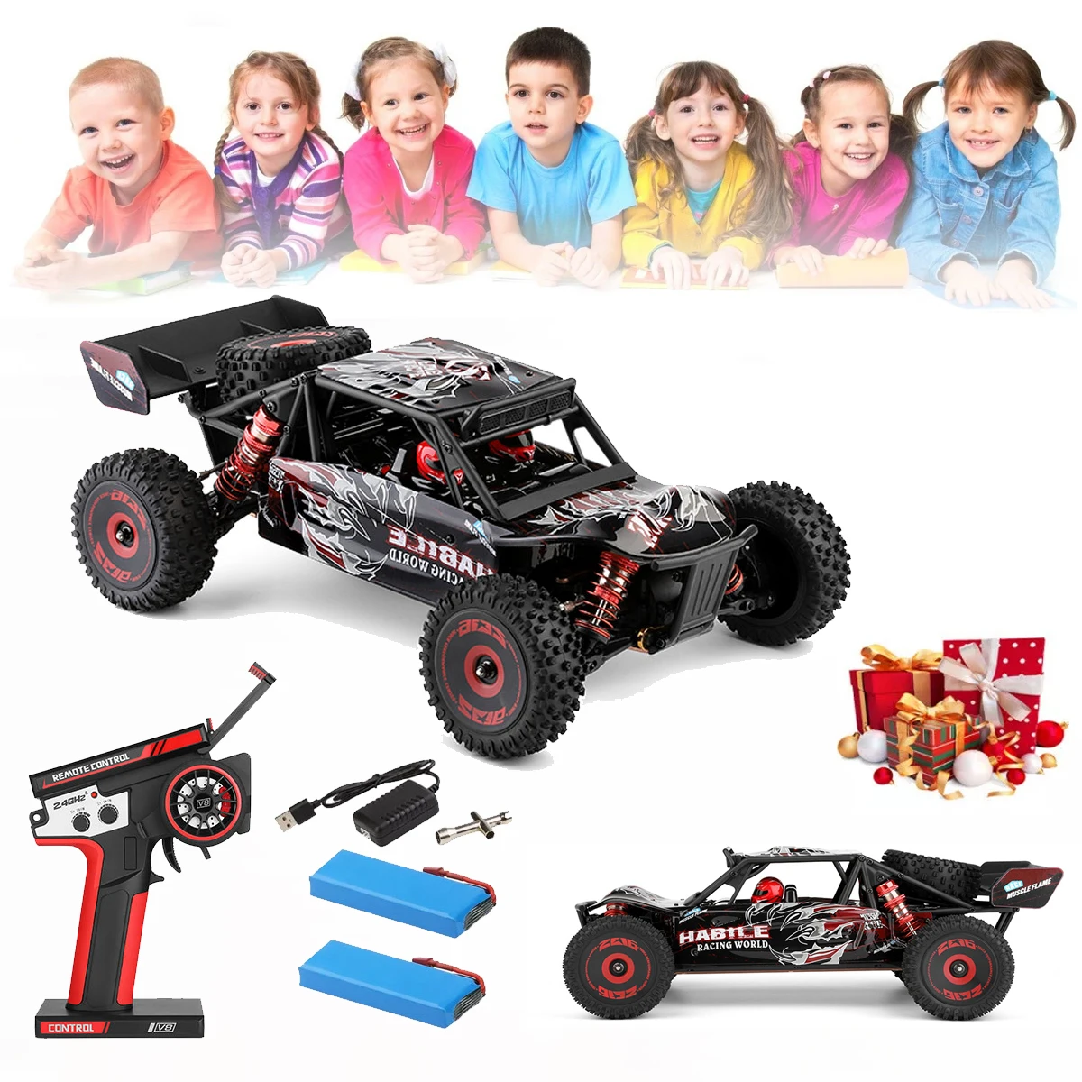 WLtoys 124016 V8 75km/h Fast RC Car 1/12 Brushless RC Car with Independent ESC Off-Road Remote Control Drift Outdoors and Gifts