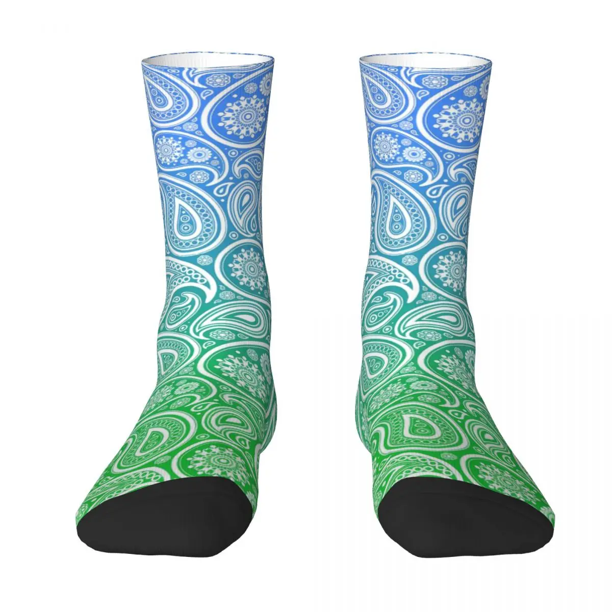 White Paisley Socks Blue to Green Ombre Novelty Stockings Spring Non Slip Female Socks Breathable Design Climbing Socks