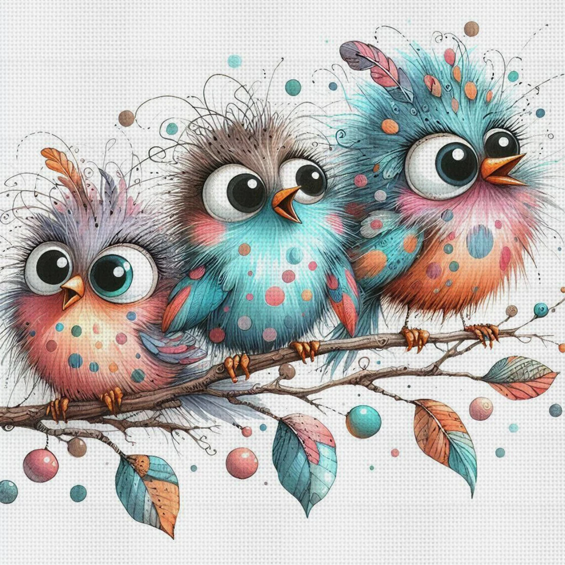 Fluffy Birds Kreuzstich-Set zum Selbermachen, 11CT-Stickerei, Heimwanddekoration, Geschenk, handgefertigtes Material, rahmenlos, halbfertig, 36 x 36 cm