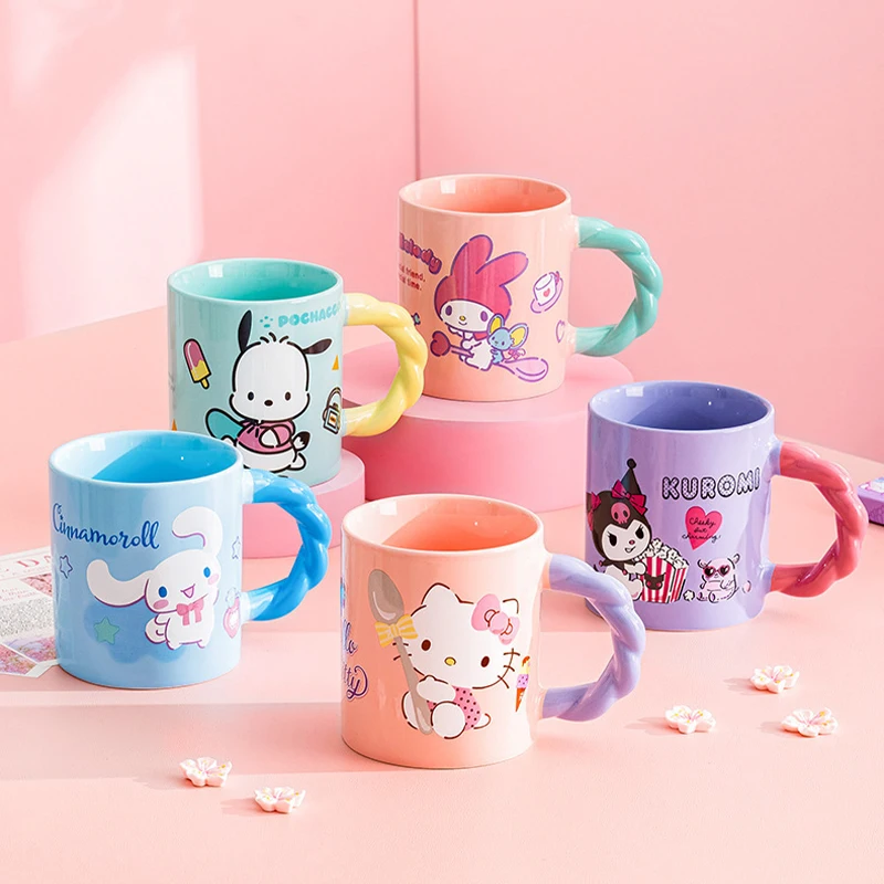 Sanrio-taza Kawaii Pochacco Kuromi My Melody para niños, estudiante, dibujos animados, desayuno, leche, café, pareja, Taza de cerámica creativa, regalo para niña