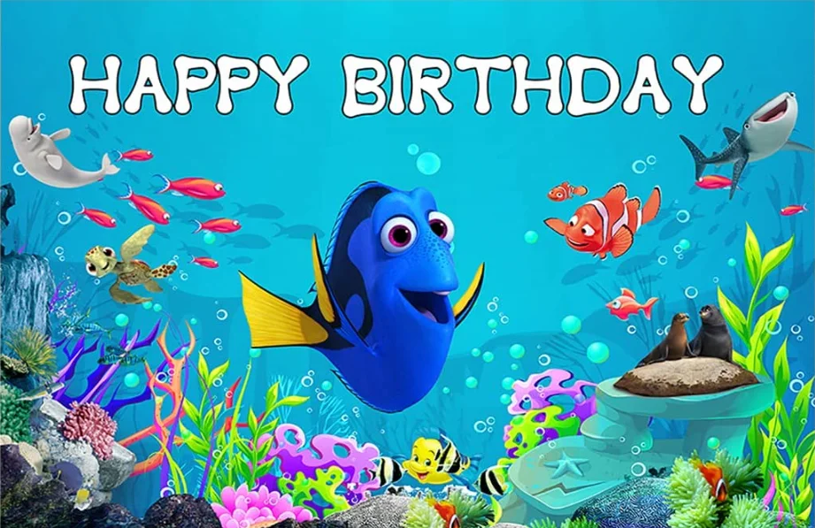 ภายใต้ Sea ฉากหลังสำหรับ Finding Dory วันเกิดสีฟ้าอาบน้ำเด็กทารกแบนเนอร์วันเกิด Party เครื่องประดับโต๊ะ