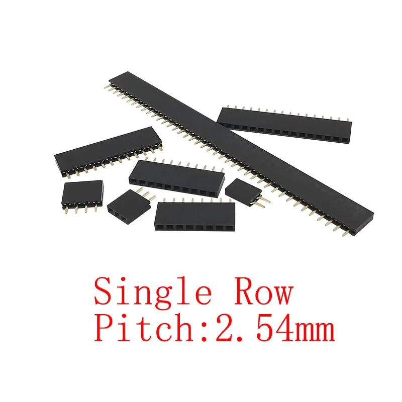 10Pcs Single Row 2.54mm Pitch Female Socket Pin Header Straight PCB Board Connector Strip 2/3/4/5/6/7/8/10/12/14/15/16/20/40 Pin