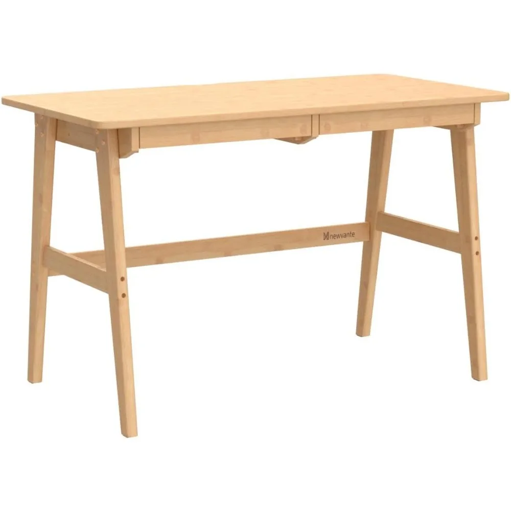 Modern Bamboo Desk with 2 Drawers, Home Office Furniture, Simple Study Table for Makeup & Workstation