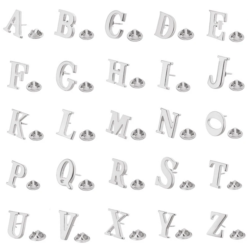 High Quality Classic Style Silver Letter A-Z Metal Brooch Women Men's Lapel Pin Women's Hat Scarf Backpack Badge Jewellery