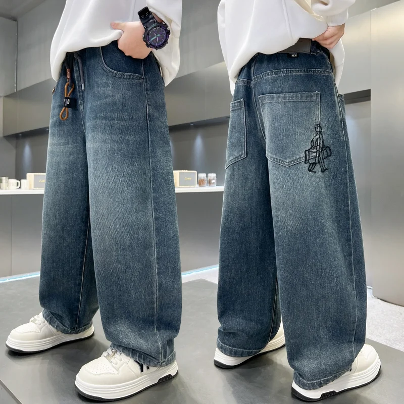 

Korean Child Fashion Distressed Baggy Jeans For Tweens Boy Loose Style Folded Denim Pants Kids Cowboy Casual Trousers Age 5-14 T