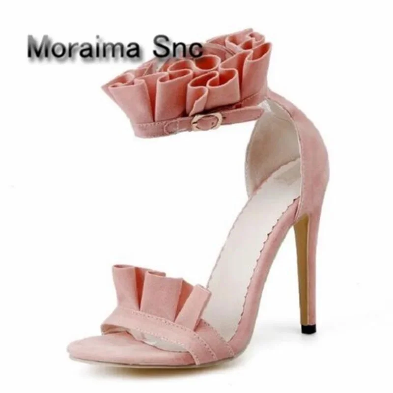 

Moraima Snc Summer Women's Shoes Pink Yellow Dress Shoes Women Ruffles High Heels Sandals Women Size 44 Sapato Feminino