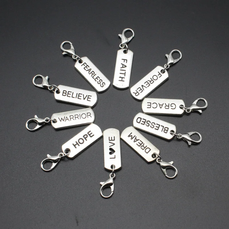 50pcs/lot Mix 10 Tag Love Faith Hope Dangle Charms Hanging Lobster Clasp Diy Bracelet Jewelry Accessories