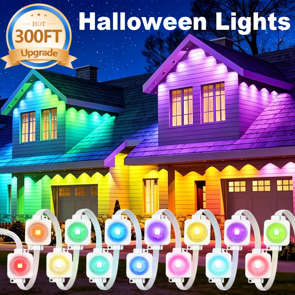 90M 180LED RGBIC Permanent Outdoor String Lights, Halloween LED Eave Lights for Christmas Wedding Home Decor,Waterproof IP67