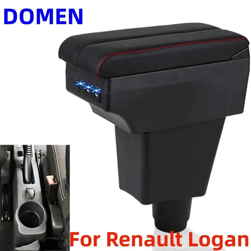 

For Renault Logan armrest box Interior Parts Car Central Content With Retractable Cup Hole Large Space Dual Layer USB Charging