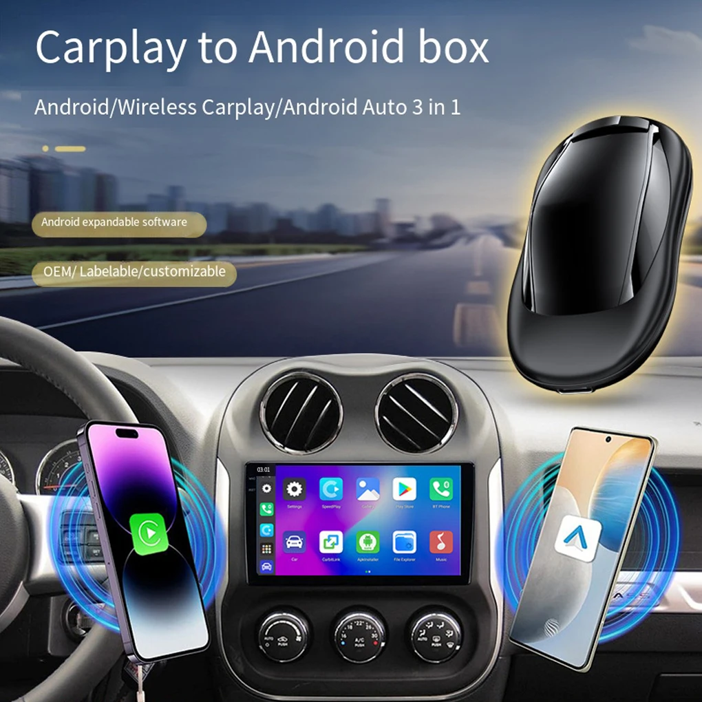 3 in 1 Android 13 Ai Box OEM Wird to Wireless Carplay Android AUTO Universal Support Netflix YouTube Built-in GPS DSP WIFI