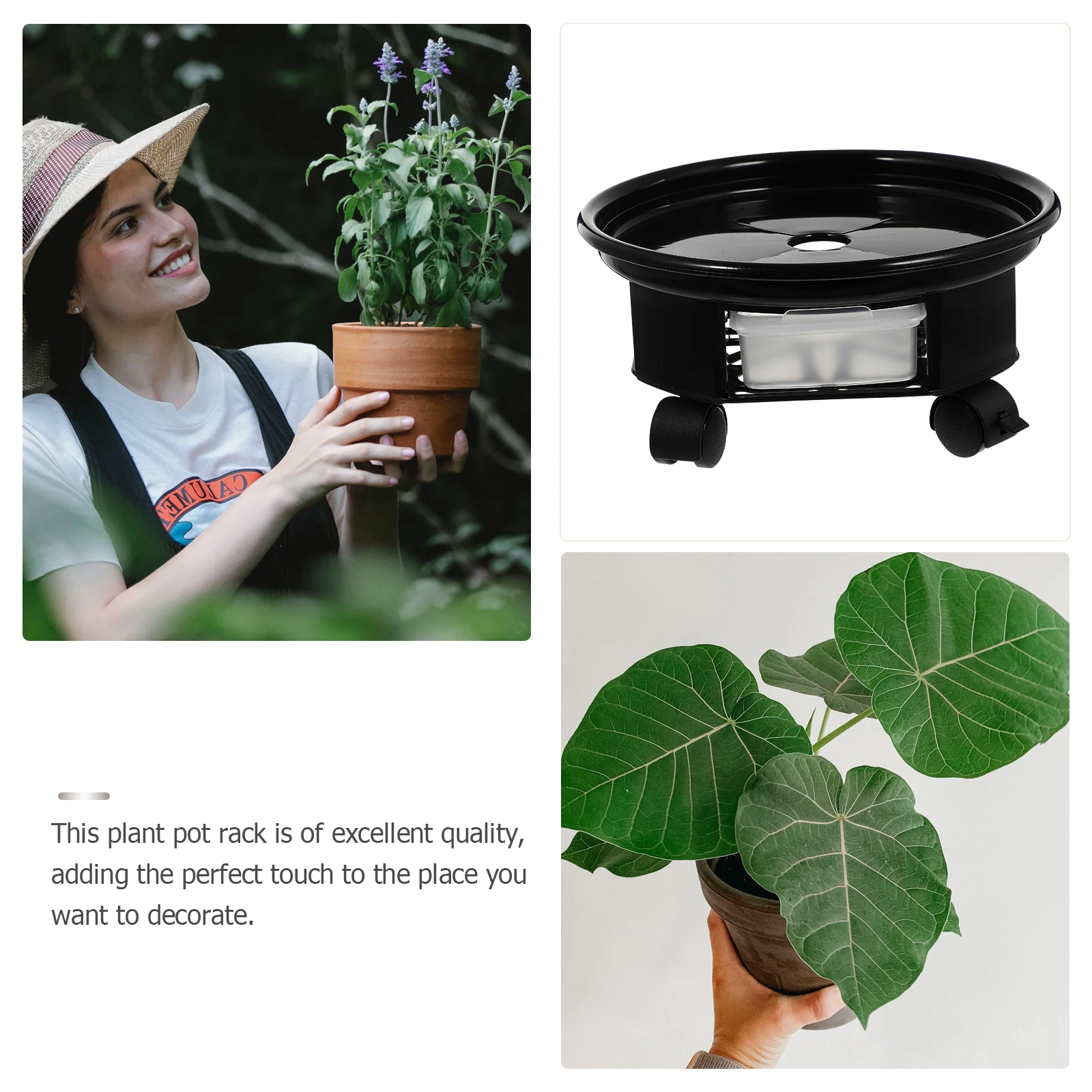

Black Plant Pot St Wheels 21cm Inner Diameter 2 Brake Wheels Flower Tray Water Storage Round Mobile Planter Rack Bonsai Shelf