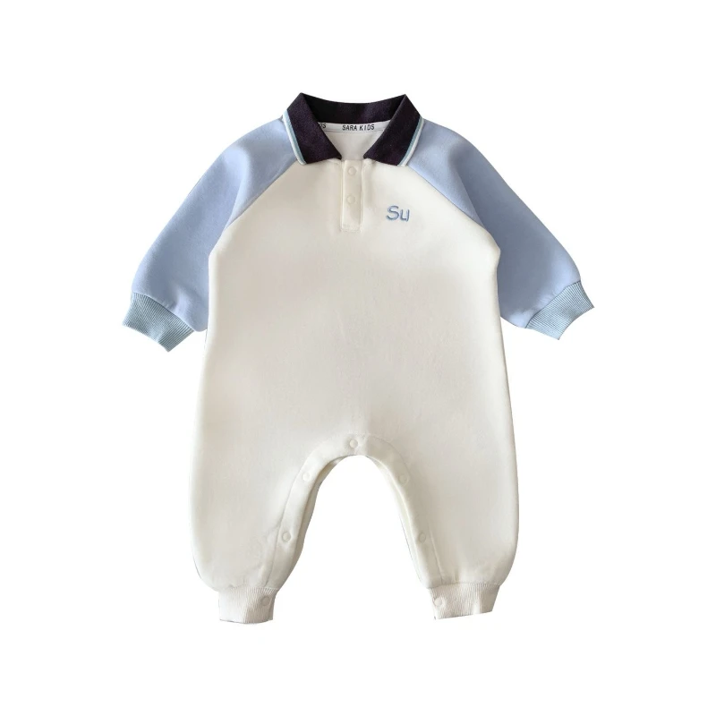 

Unisex Baby Lapel Polo Romper for Fall Infant Letter Embroidery Cute Crawler Clothes Girls & Boys Long-Sleeve Halloween Jumpsuit