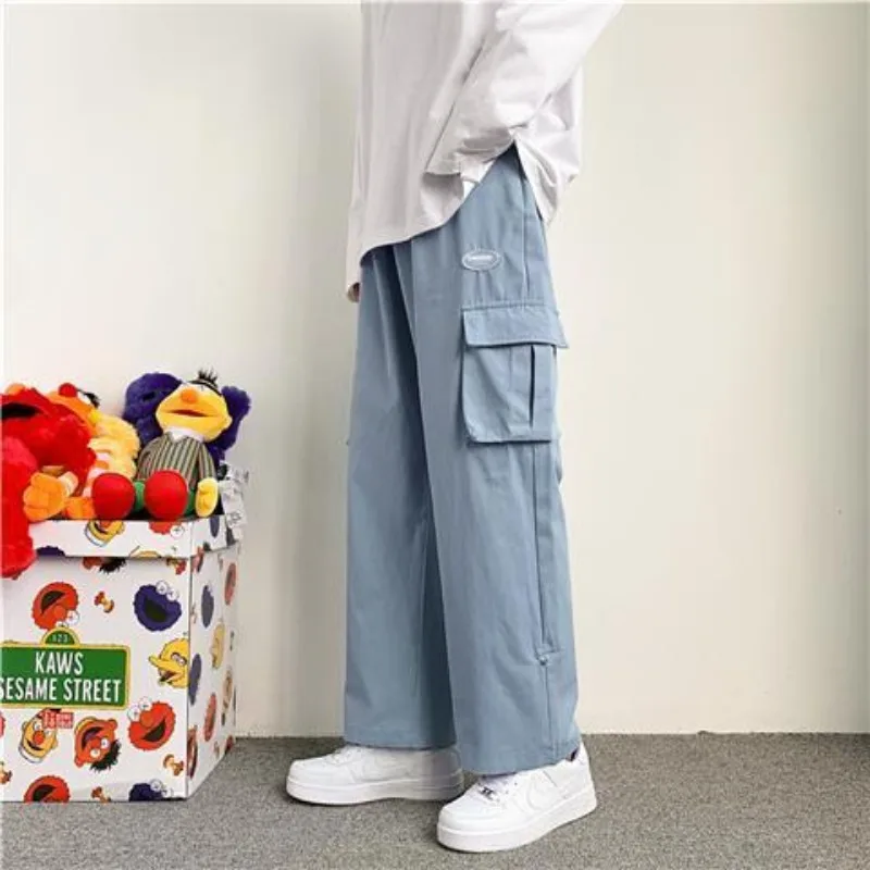 

Мужская одежда, весенне-осенние брюки-карго, прямые однотонные эластичные брюки с высокой талией и карманами, повседневные модные винтажные брюки