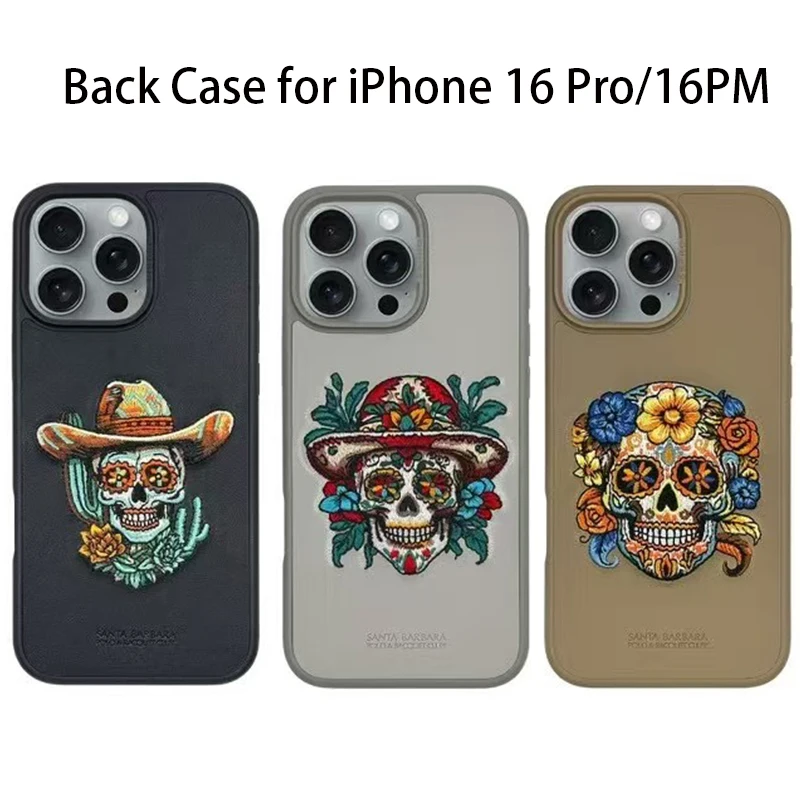 

Кожаный защитный чехол Hiram с 3D вышивкой для iPhone 16 Pro Max, коричневый, черный, серый чехол для пустыни