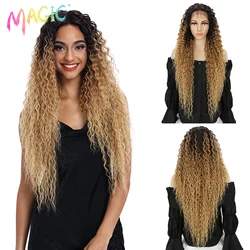 Magic Synthetic Lace Wig Kinky Curly Wigs Omber Blonde Lace Cacheada Wig High Temperature Fiber Hair For Black Women Cosplay