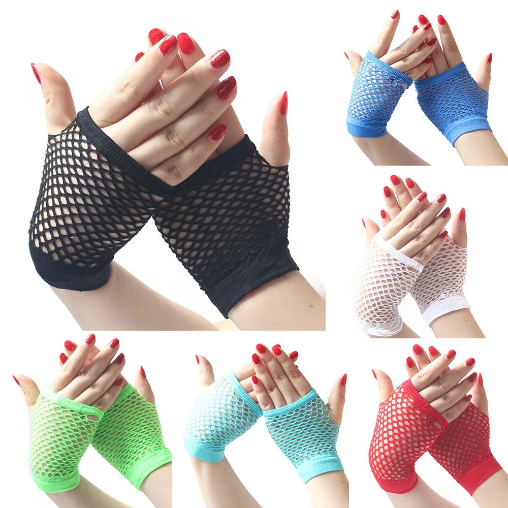 Gants courts sans doigts en maille résille pour filles, robe de club de fête, gants de paupières cosplay punk gothique Lolita, danse en filet de