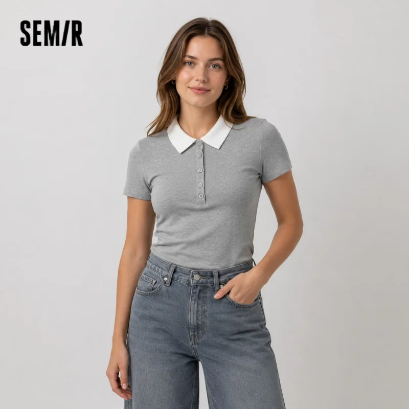 Semir Women Polo Shirt Mesh Bow Fake Two Piece Cool Feeling Petite Sexy 2026 Summer Casual Fashion Top