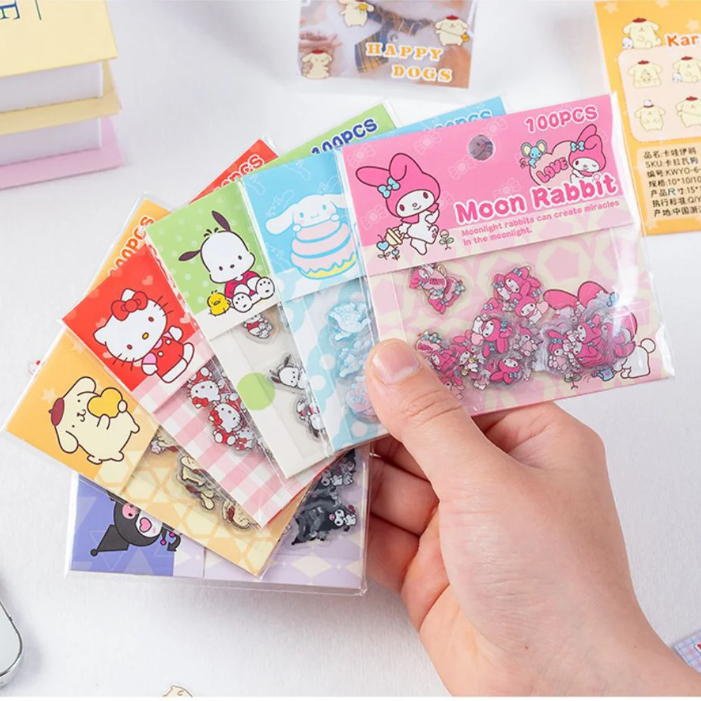 100pcs Sanrio Cartoon Mini Sticker Pochacco Kuromi Melody Kitty Kawaii Stickers Student Stationery Supplies Birthday Gifts