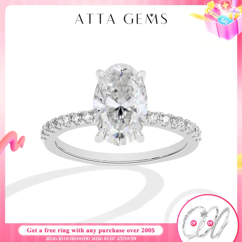 Anillo de moissanita con corte ovalado de 3,0 CT de ATTAGEMS, oro macizo de 10K, 14K, 18K para mujer, anillos de compromiso AU750, regalos de joyería fina para novia y boda