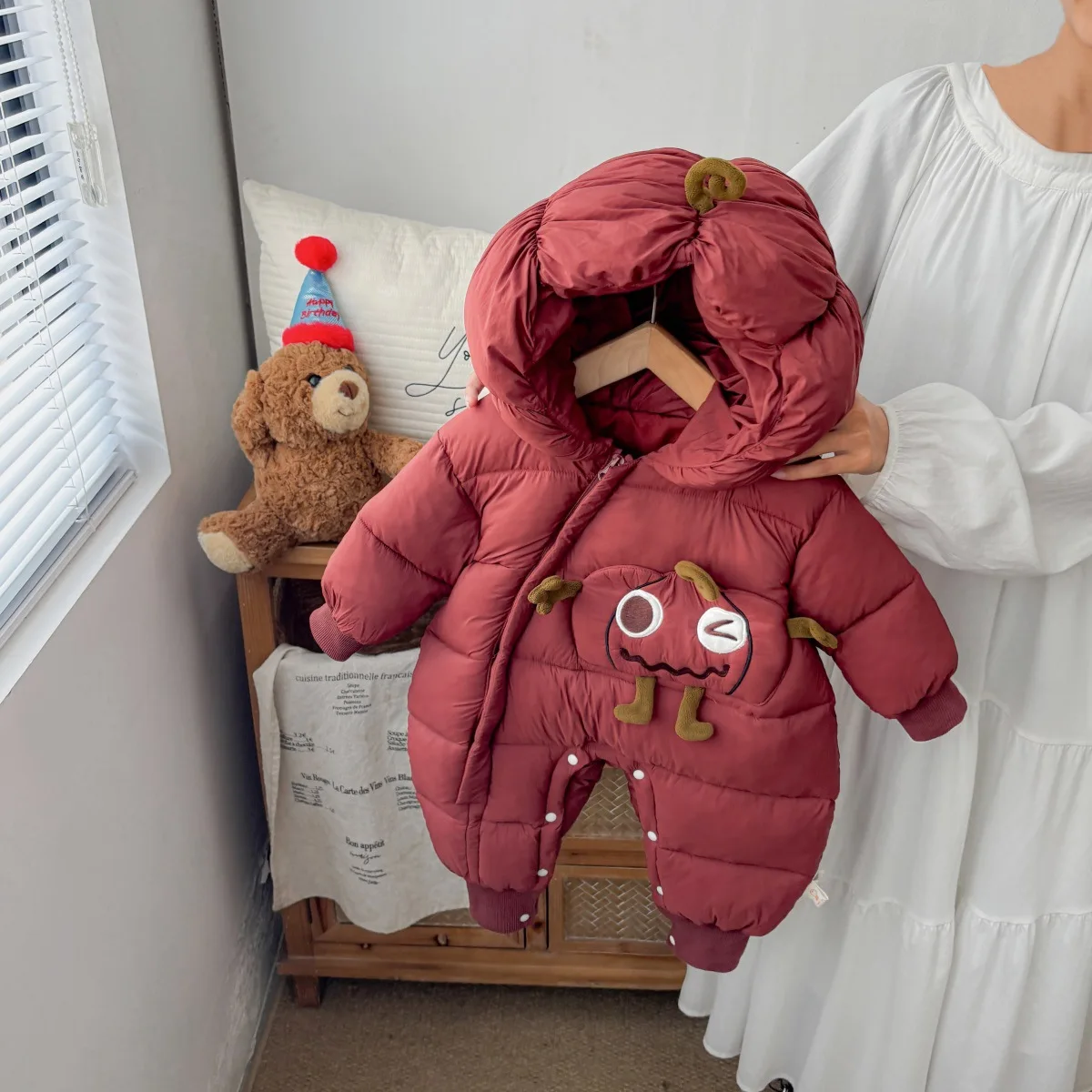 

Newborn Girl Rompers New Winter Thick Warm Toddler Kids Girl Bodysuit Hooded Cartoon Printed Infant Baby Girl Jumpsuit Outerwear