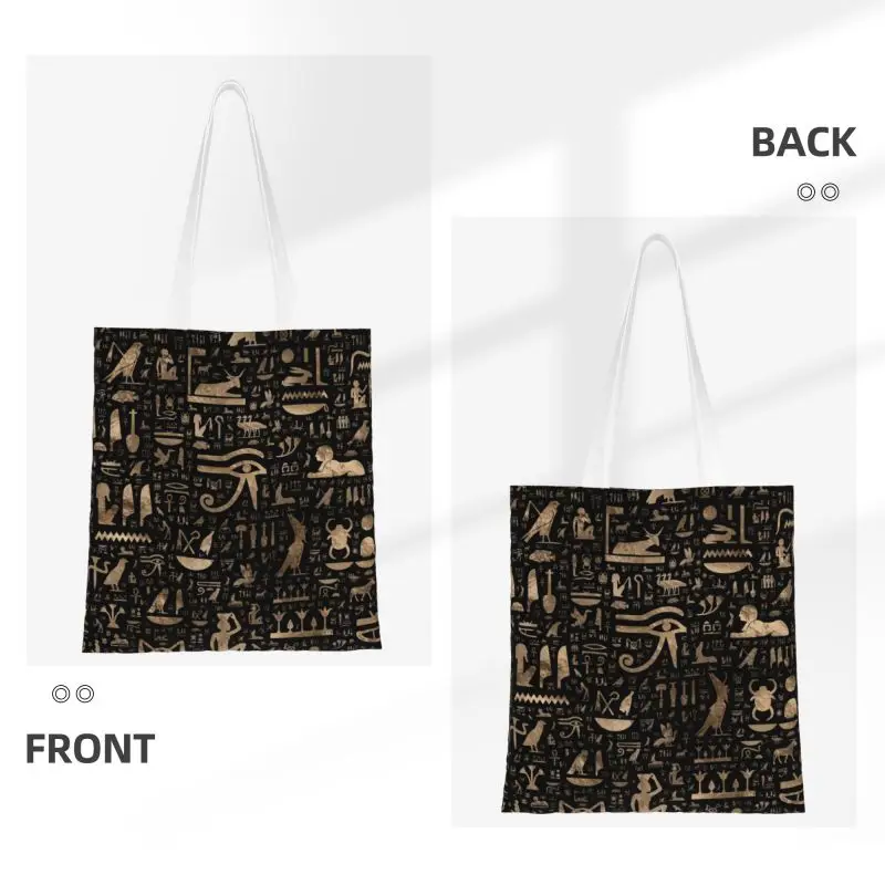 Ancient Egyptian Hieroglyphs Grocery Shopping Bag Custom Printing Canvas Shopper Tote Shoulder Bags Egypt Culture Handbag