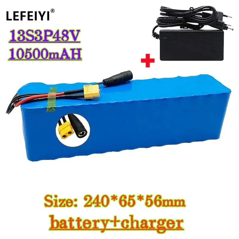 

48V Iithium-ion Battery, 800W Connector, 13S3P XT6010500mAh, 54.6V electric bicycle, Sold with Battery And Charger