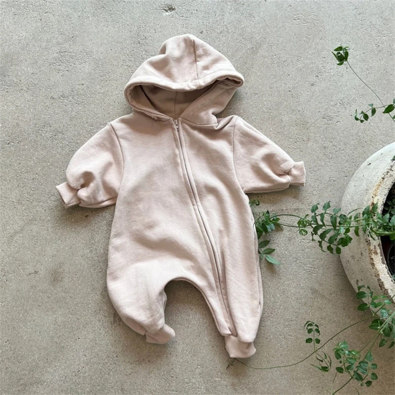 Organic Cotton Baby Romper Hooded Infant Autumn Spring Long Sleeve Jumpsuit Zipper Outwear Toddler Boys Girls Hoodies Outfits