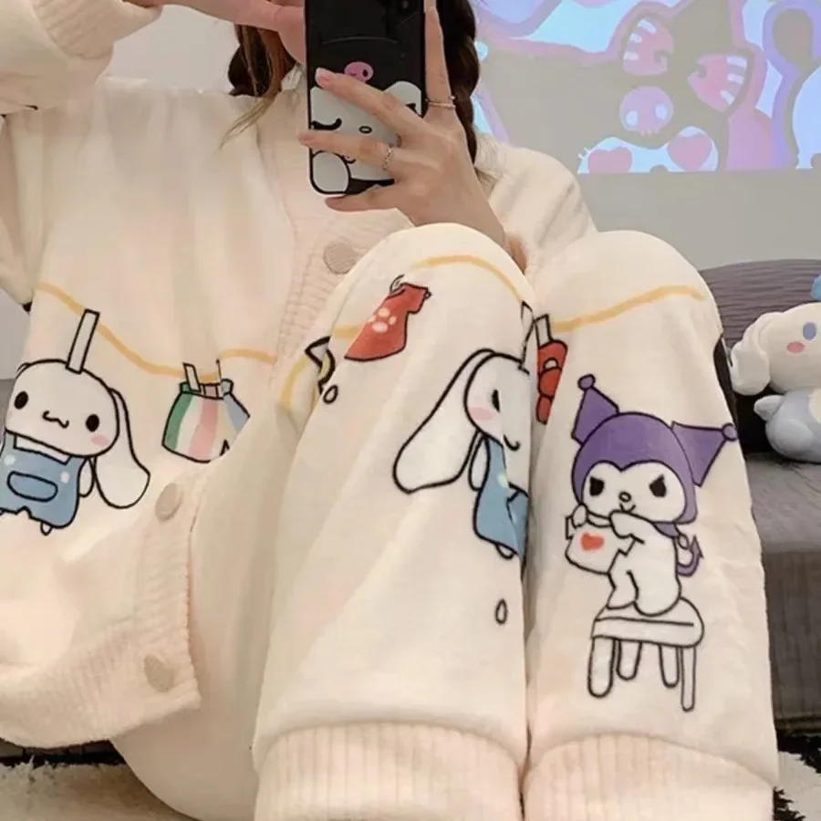 

New Sanrio Kawaii Anime Cartoon series Kuromi Explosions Yan value cute girl autumn and winter long sleeve pajamas girl heart