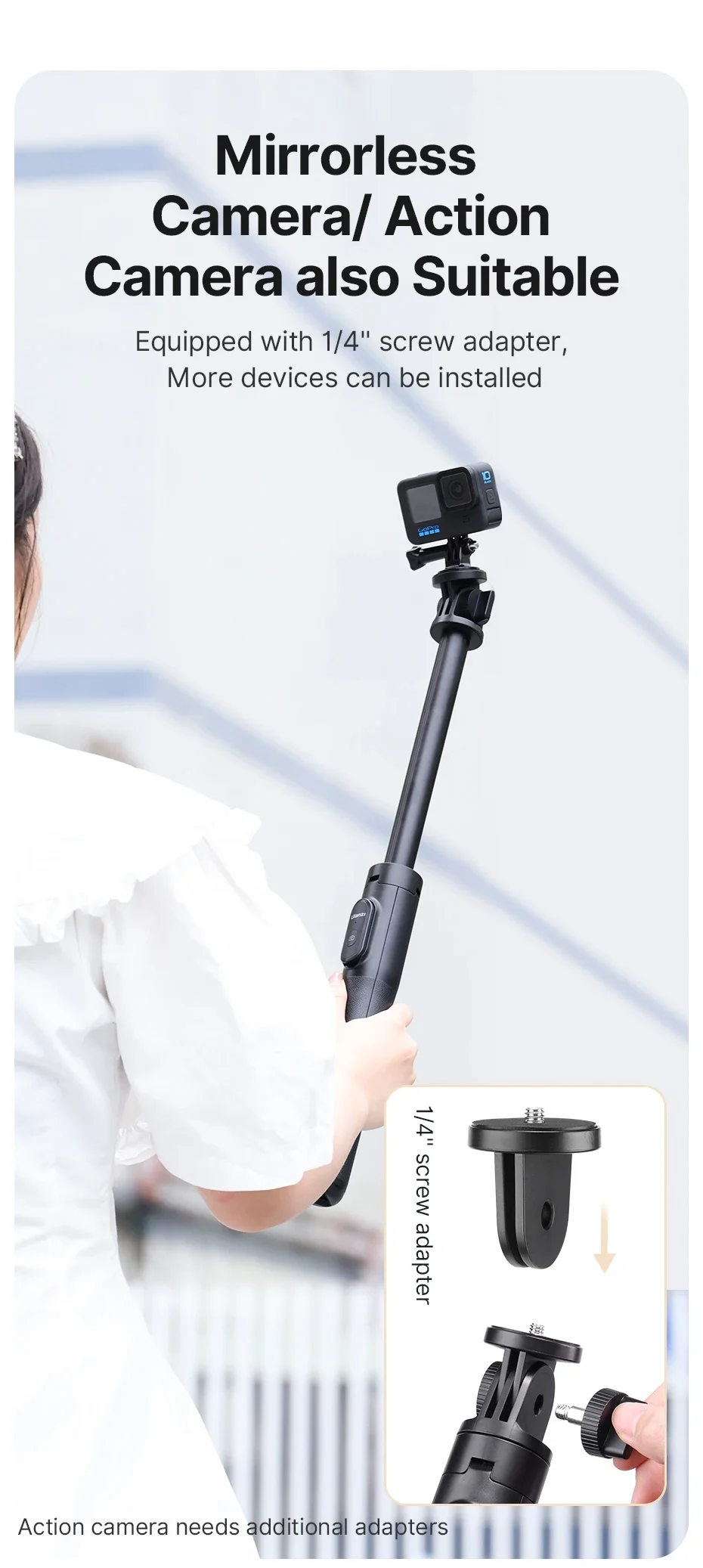 

1,5 м Bluetooth Беспроводная селфи-палка штатив монопод для смартфона GoPro Hero 11 10 9 8 7 insta360 X3 DSLR камера