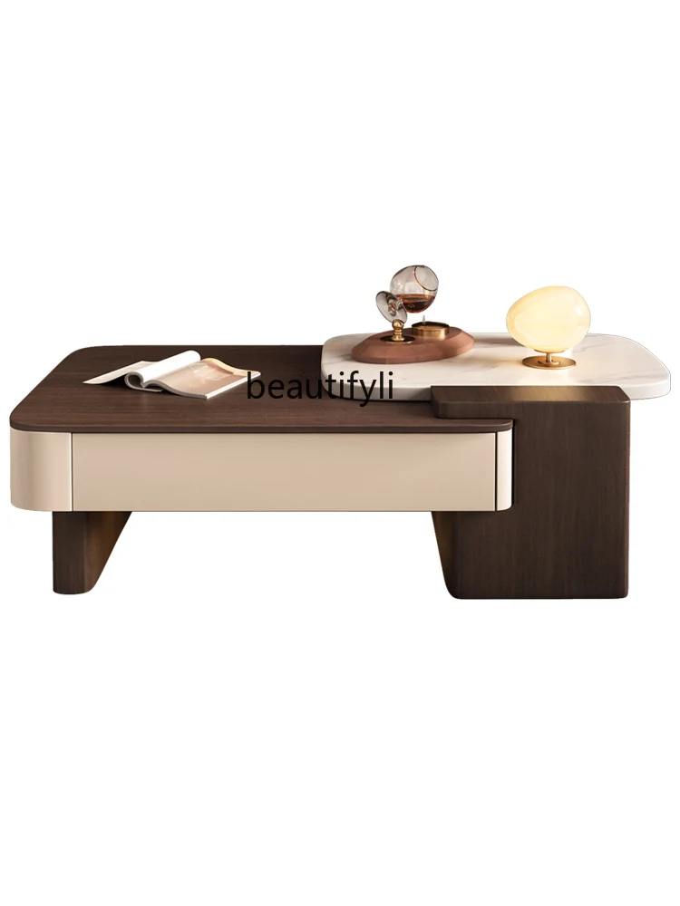 Coffee table light luxury high-end living room home new small apartment solid wood marble tea table