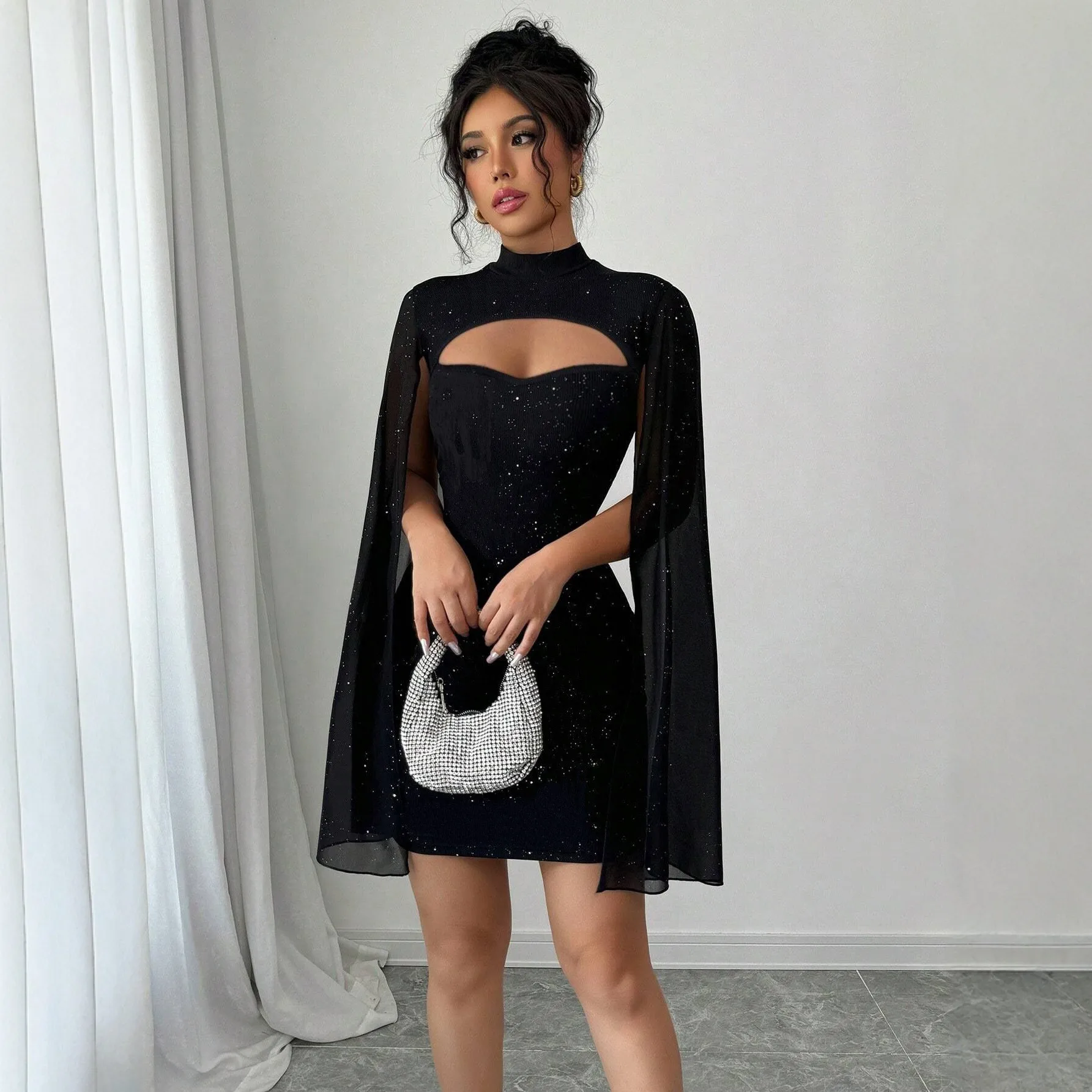 Women Elegant Pencil Dress Turtleneck Long Sleeve High Waist Solid Color for Wedding Guest Party Prom Wedding Party Guest