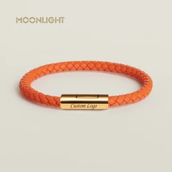 Classic Designer Men Women Exquisite Bracelet Stainless Steel Button Leather Bracelet Hand-woven Female Jewelry Gifts 15 Colors