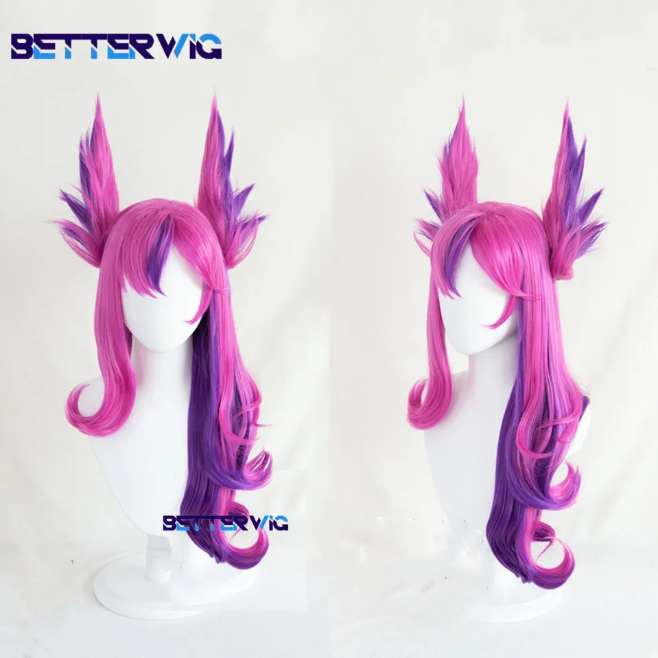 Xayah-Peluca de cabello resistente al calor para mujer, cabellera con pelo curvo de 65cm de largo, con gorro, para Cosplay, LOL Star Guardian Xayah