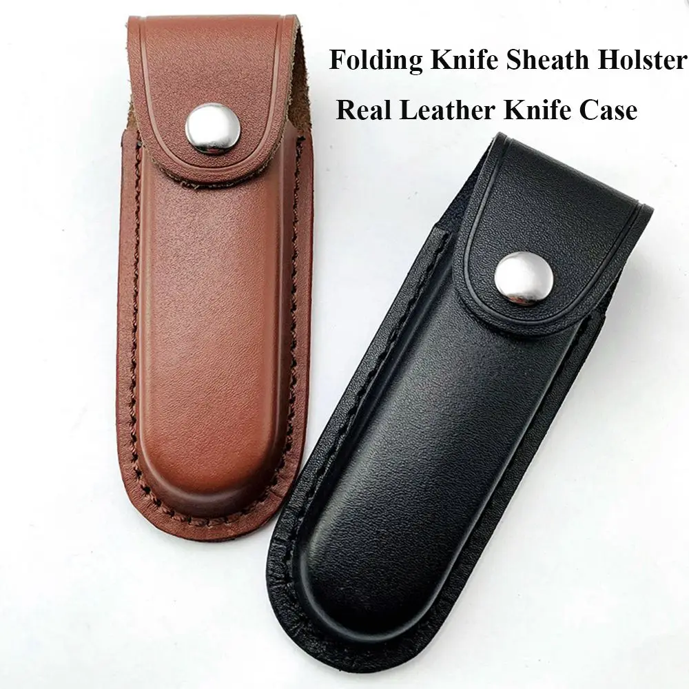 Brown Pocket Hunt Leather Sheath Holder Fold Knife Tool Camp Outdoor Carry Belt Loop Case Flashlight Case