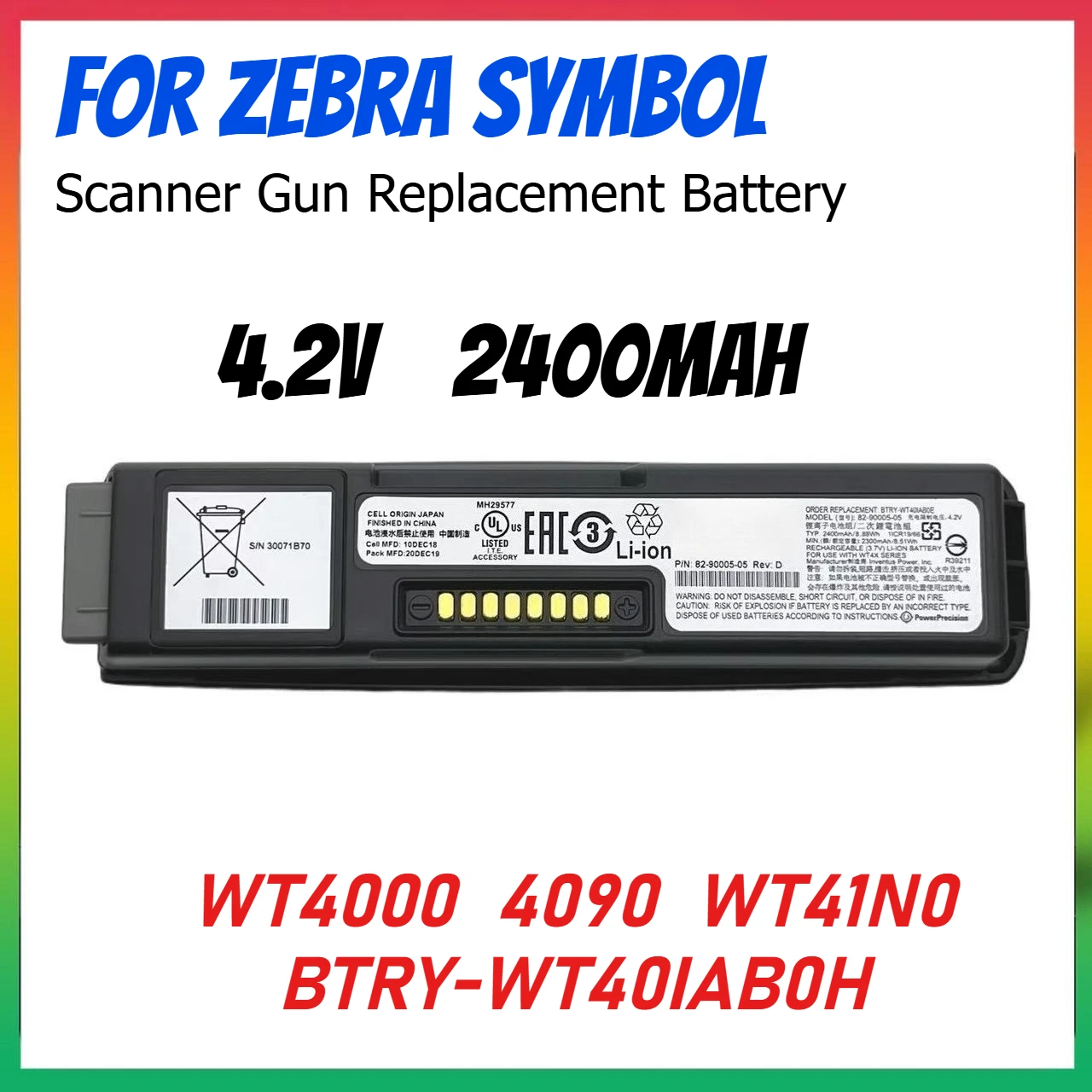 

Upgraded 2400mAh Rechargeable Lithium Battery for Zebra Symbol WT4000 4090 WT41N0 BTRY-WT40IAB0H Scanner Gun Replacement Battery